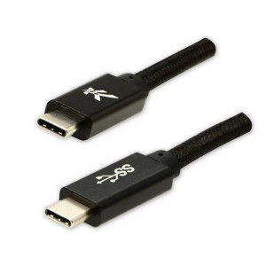 Logo USB kabel (3.2 gen 1), 1m, 5 Gb/s, 5V/3A, czarny, box, oplot nylonowy