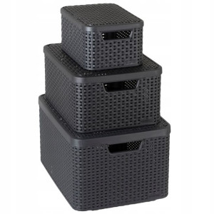 3x Pudełko Koszyk Zestaw Rattan Pokrywa Curver