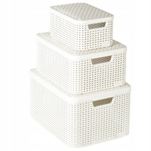 3x Pudełko Koszyk Zestaw Rattan Pokrywa Curver