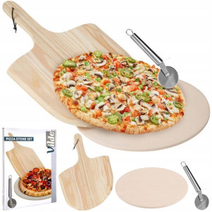 KAMIEŃ do PIECZENIA PIZZY szamotowy + ŁOPATA + NÓŻ