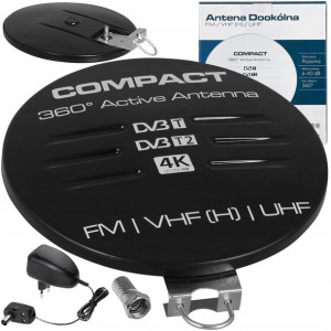 Antena Dookólna Tv Dvb-t2 Aktywna Hd 4k Mux8 360