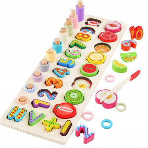 Owoce Drewniane Cyfry Liczydła Sorter Montessori