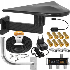 Zestaw Antena Aktywna H.265 Dvb-t2 Kabel 3tv Mux8