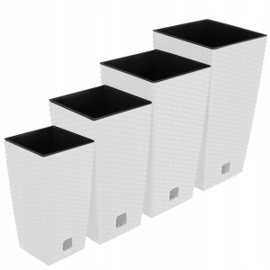 Zestaw 4x Doniczka Rattan Donica Biały + Wkład