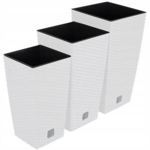 Zestaw 3x Doniczka Rattan Donica Biała + Wkład