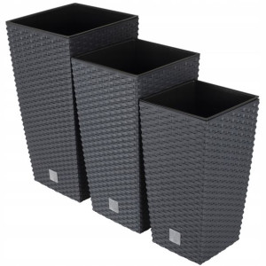 Zestaw 3x Doniczka Rattan Donica Antracyt + Wkład