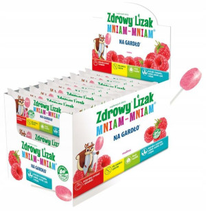 Mniam-Mniam Zdrowy Lizak na gardło malina, 40 szt
