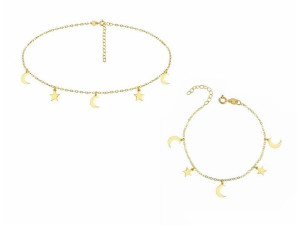 Srebrny Komplet Gwiazd Choker Księżyc Gwiazdki