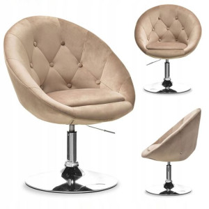 Elegancki Fotel Obrotowy Z Welur Lounge 3 Beż Velvet Chrom