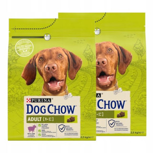 Purina DOG CHOW ADULT Jagnięcina 2x2,5kg + GRATIS