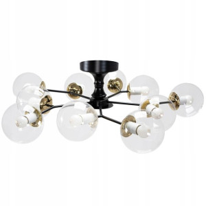 Lampa Sufitowa Wisząca SZKŁO Czarna Złota 10xE27