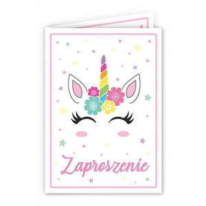 Zaproszenia na urodzinki Tęczowy Jednorożec 2 szt