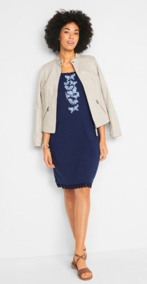 Bonprix Prosta Luźna Sukienka Nadruk Cold Shoulder Koronka 44-46 932987
