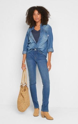 Bonprix Dopasowane Spodnie Jeansy Rozcięcia Zwężane Stretch 44-46 925736