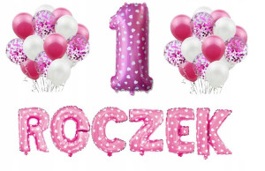 Zestaw różowych BALONÓW na ROCZEK dla dziewczynki
