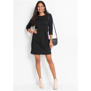 Bonprix Taliowana Sukienka Mini Krata Rękaw 3/4 Wzór Zaszewki 36-38 969953