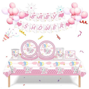 Papierowy Zestaw Baby Shower (26 Elementów) Pudrowy 1