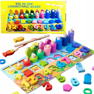 Drewniana Układanka Puzzle Montessori Rybki 6w1