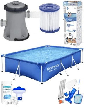 9w1 Zestaw Basen Ogrodowy Stelażowy Bestway 300x201 + Pompa