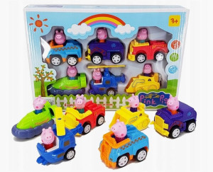 Świnka Peppa Autka Z Napędem Figurki 6 Szt Zestaw