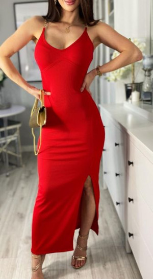 Czerwona długa sukienka z rozcięciem MY SECRET