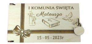 Koperta Pudełko na Pieniądze Prezent Komunia Święta Grawer