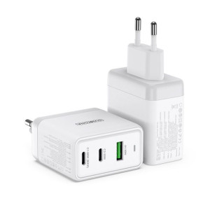 3-portowa Ładowarka Sieciowa Gan 2 X Usb Typ C + Usb 65w Pd Qc3.0 Biała