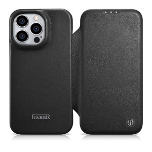 Case Skórzane Etui Iphone 14 Pro Max Z Klapką Magnetyczne Magsafe Czarny