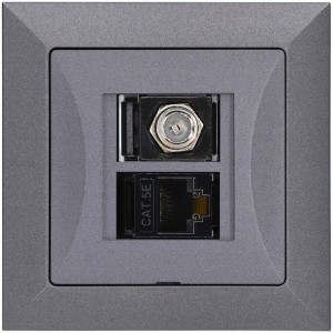 Gniazdo antenowe typu F + RJ45 OPAL grafit