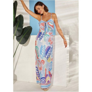 Bonprix Prosta Letnia Wiosenna Sukienka Wzór Wycięcie Maxi 48-50 935147