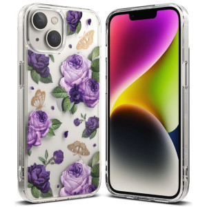 Etui Pokrowiec Z Żelową Ramką Iphone 14 Przezroczysty (purple Rose)