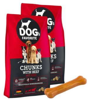 Happy Dog Dog favorit wołowina 2x15kg + MACED Kość Wędzona Prasowana 11 cm