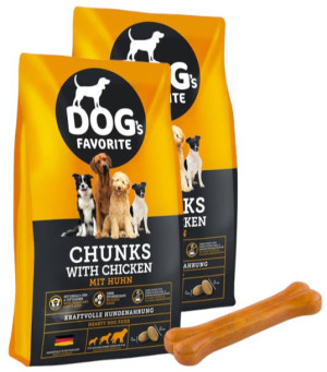 Happy Dog Dog favorit kurczak 2x15kg + MACED Kość Wędzona Prasowana 11 cm