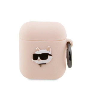 Airpods 1/2 Cover Różowy/pink Silicone Choupette Head 3d