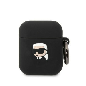 Karl Lagerfeld Airpods 1/2 Cover Czarny/black Silicone Karl Head 3d