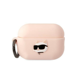 Karl Lagerfeld Airpods Pro 2 Cover Różowy/pink Silicone Choupette Head 3d