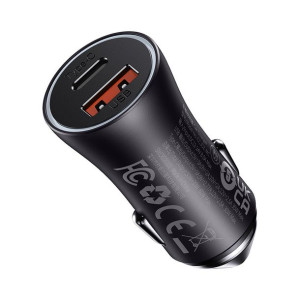 Szybka Ładowarka Samochodowa Usb + Usb Typu C 60 W Quick Charge Ciemnoszary