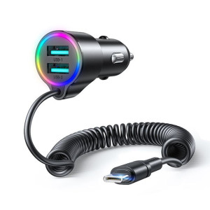 Joyroom Szybka Ładowarka Samochodowa 3 W 1 Z Kablem Usb-c 1.5m 17w Czarny