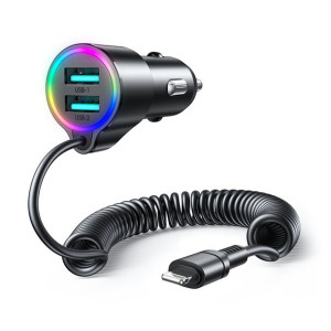 Joyroom Szybka Ładowarka Samochodowa 3 W 1 Z Kablem Lightning 1.5m 17w