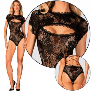 Obsessive PEONESIA koronkowe czarne body L/XL
