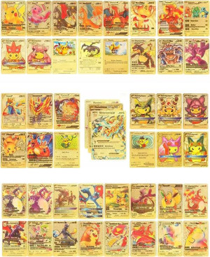 55 Sztuk Karty Pokemon Kolekcjonerskie Złote Gold Gx Vmax