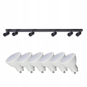 Lampa sufitowa czarna 6x SPOT + 6x GU10 8W CIEPŁA