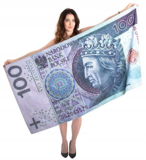 Ręcznik Duży Banknot 100 Pln Kąpielowy Na Plażę Stówka Do Kąpieli