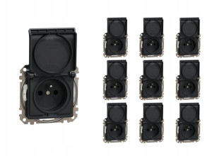 10x Schneider Design Gniazdo Pojedyncze Z/u Czarne Ip44 Sdd214013