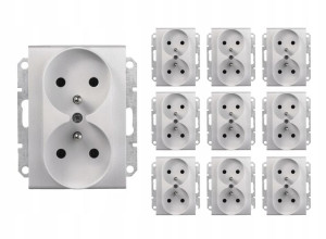 10x Schneider Sedna Gniazdo Podwójne Z/u Aluminium Sdn2800960