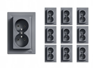 10x Schneider Asfora Gniazdo Podwójne 2x2p+pe Z/u Stal Eph9800262