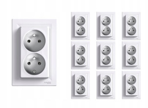 10x Schneider Asfora Gniazdo Podwójne 2x2p+e Z/u Biały Eph9800121