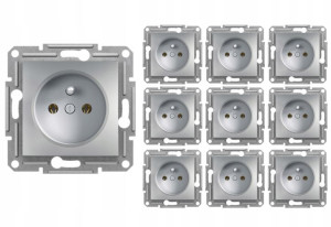 10x Schneider Asfora Gniazdo Bez Ramki 2p+pe Z/u Aluminium Eph2800161