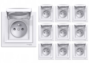 10x Schneider Asfora Gniazdo Z Ramką Przesł. 2p+pe Ip44 Biały Eph2800621