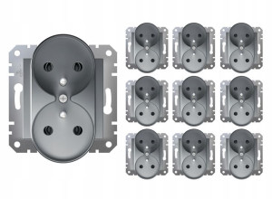 10x Schneider Asfora Gniazdo Podwójne Z/u Stal Eph9810262
